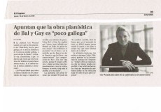 Presse Uta Weyand 16.2.2006: Apuntan que la obra pianísitica de Bal y Gay es „poco gallega“